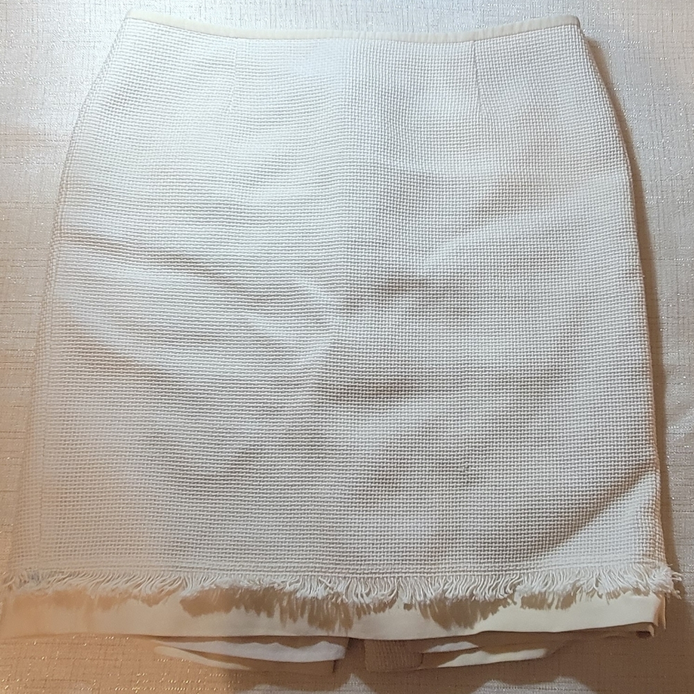 Tory Burch Cream Tweed Fringe Skirt Size 6